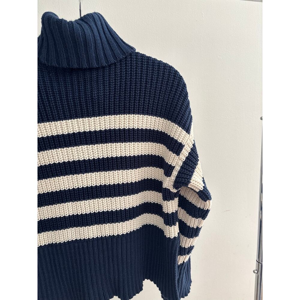 Madewell Striped Turtleneck Sweater XXS Navy Blue Ivory Chunky Knit Pullover - Picture 7 of 9